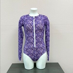 Mott50 Purple Patterned Long Sleeve One Piece Swimsuit